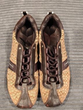 COACH Tan and Dark Brown Signature Canvas Sneakers